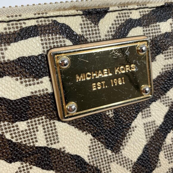 Michael Kors Jet Set Continental Wallet Vanilla MK Signature Tiger Stripes - Picture 2 of 12